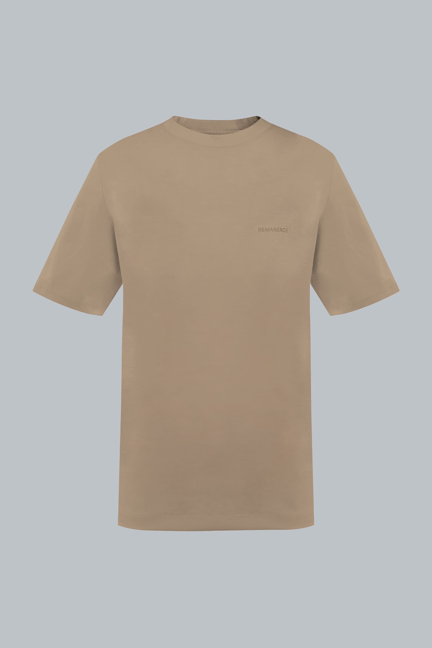 Camiseta café claro para hombre semi fitted Remanence Peak vista frontal.