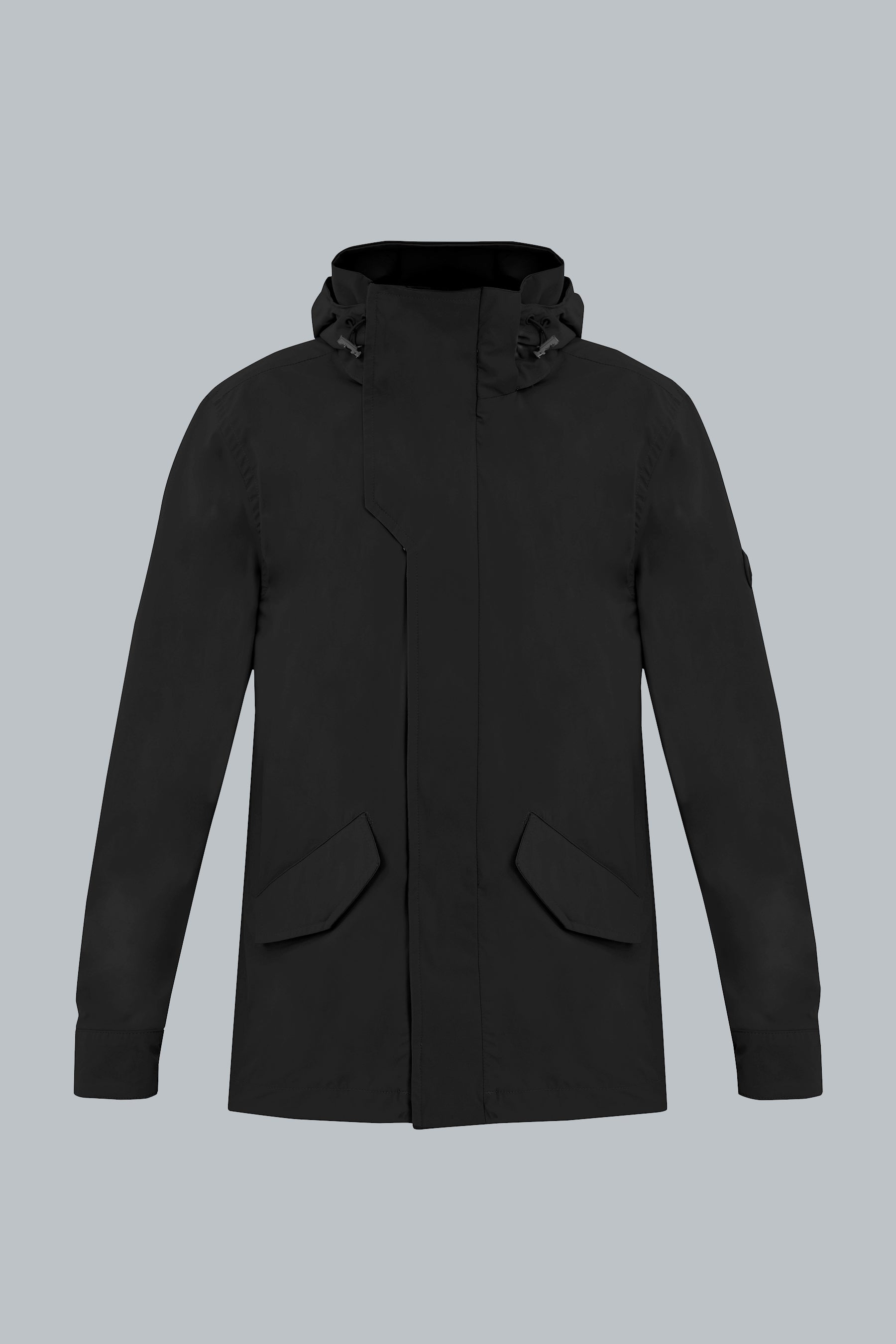 Chaqueta negra con capucha removible para hombre