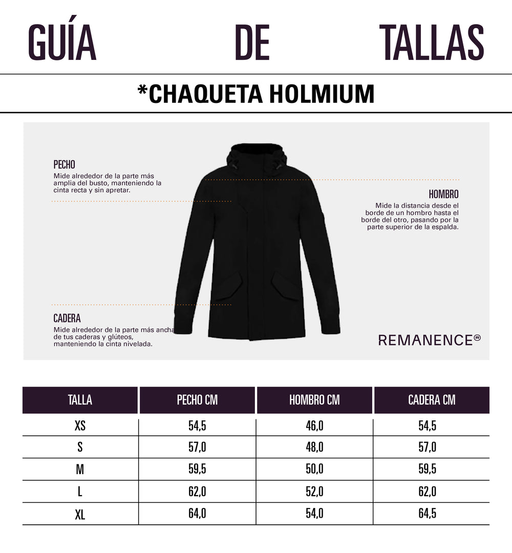 Tabla de medidas: Chaqueta con capucha removible para hombre
