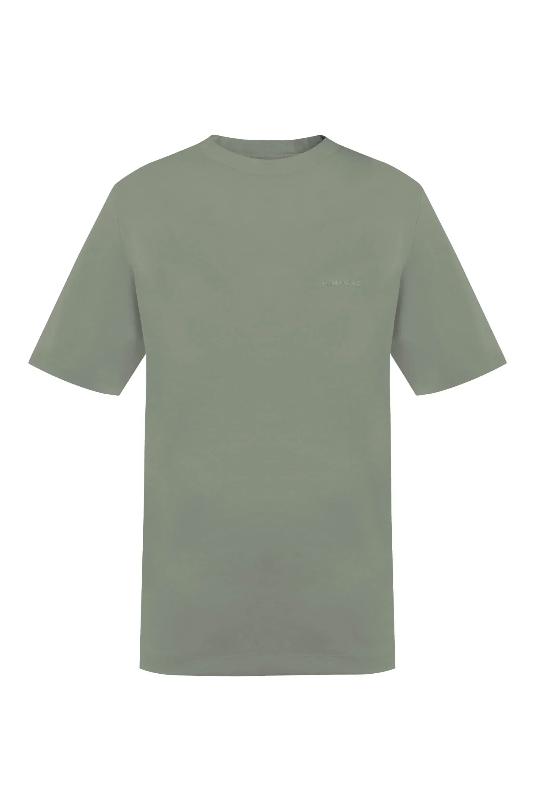 Camiseta verde grisáceo para hombre semi fitted Remanence Peak vista frontal.