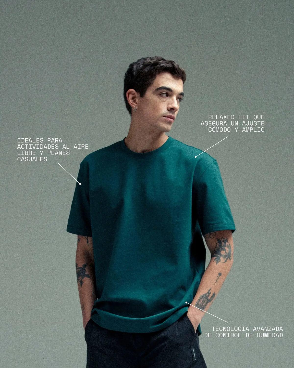 Camiseta verde marino para hombre fit relajado Cling