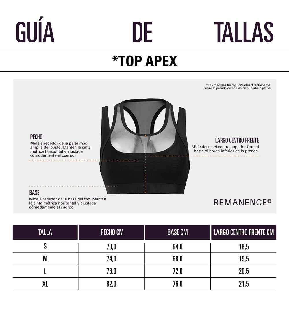 Tabla de medidas: Top dual mesh para mujer
