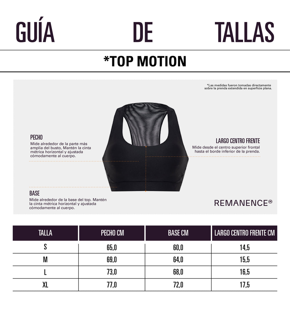 Tabla de medidas: Tops deportivos y midlayer para mujer