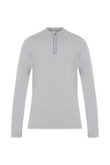 Camiseta manga larga gris hombre vista frontal, con cuello alto y silueta ajustada