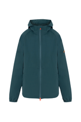 Chaqueta verde hombre regular fit en vista frontal sin modelo, con estructura limpia y capucha integrada