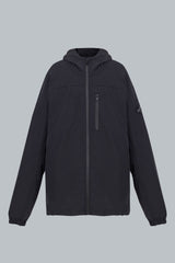 Chaqueta running negra para hombre con capucha y bolsillos