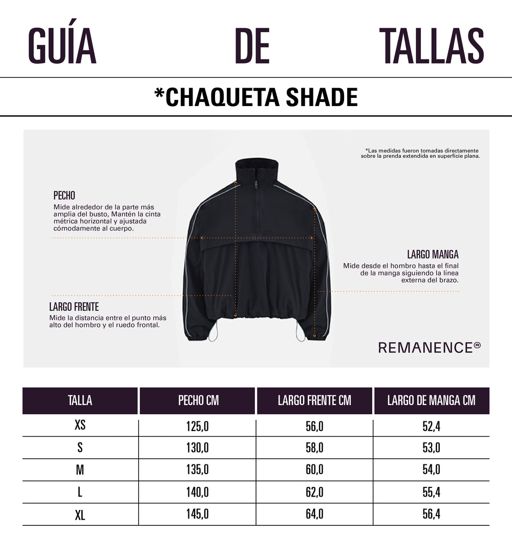 Tabla de medidas: Chaqueta cuello alto para mujer
