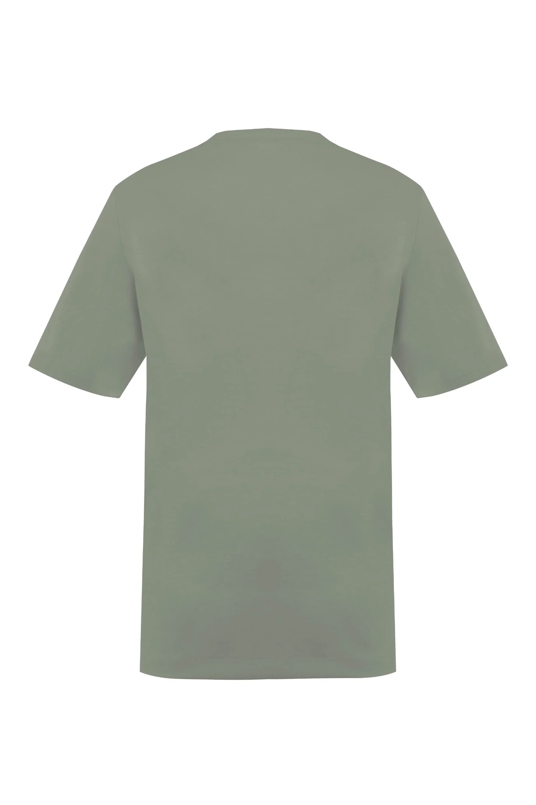 Camiseta verde grisáceo para hombre semi fitted vista trasera.