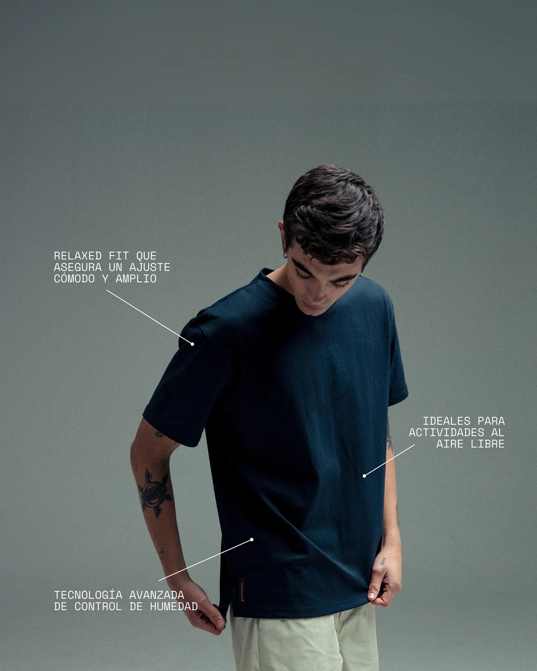 Camiseta azul para hombre fit Cling Remanence 