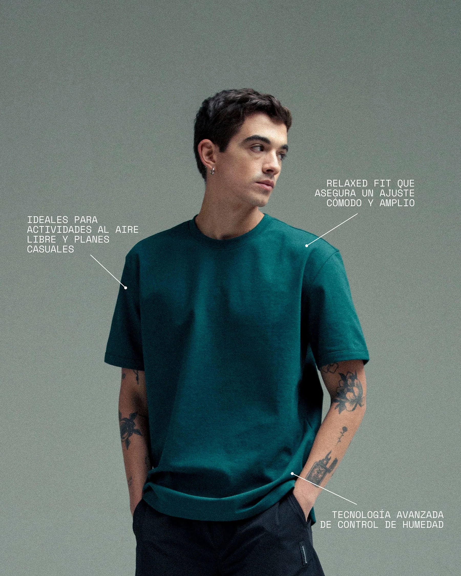 Camiseta verde marino para hombre fit Cling Remanence 