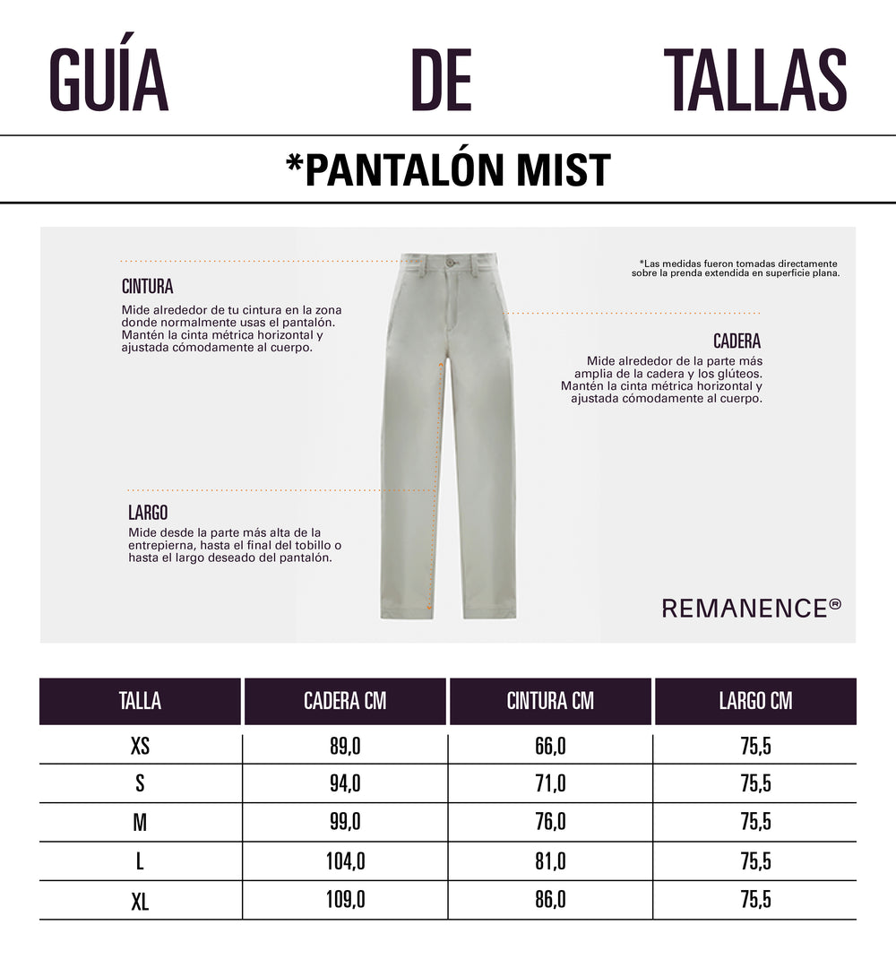 Tabla de medidas: Pantalones rectos y baggy para mujer