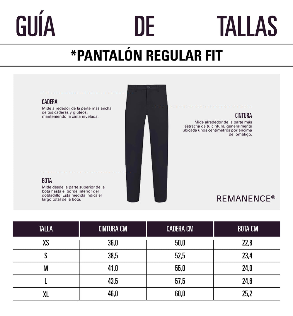 Tabla de medidas: Pantalones regular fit para hombre