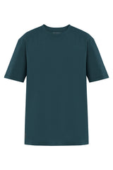 T shirt verde relaxed fit vista frontal, estructura recta con cuello redondo y mangas amplias