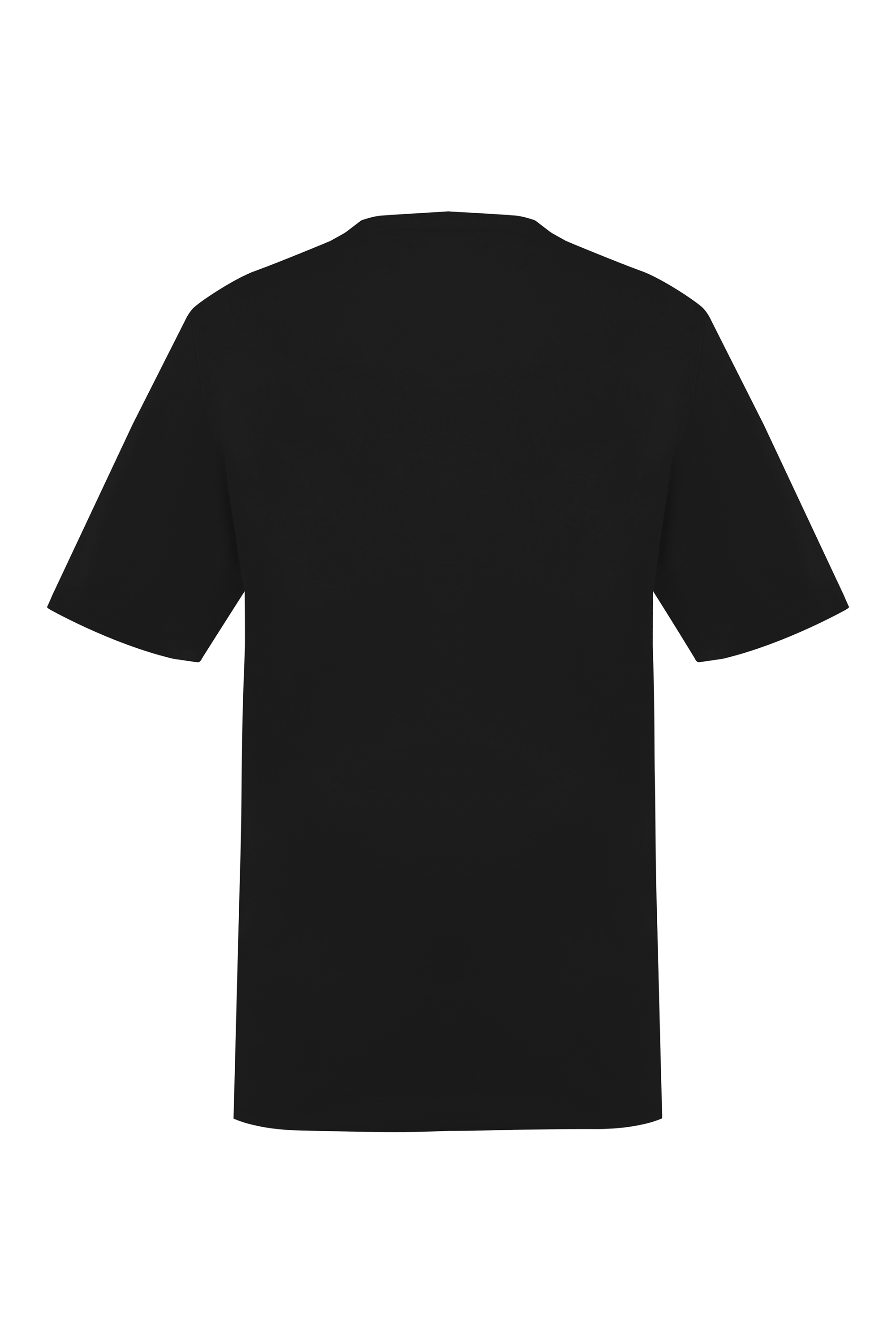 Vista trasera de camiseta hombre slim fit negra con caída recta y silueta semi fit